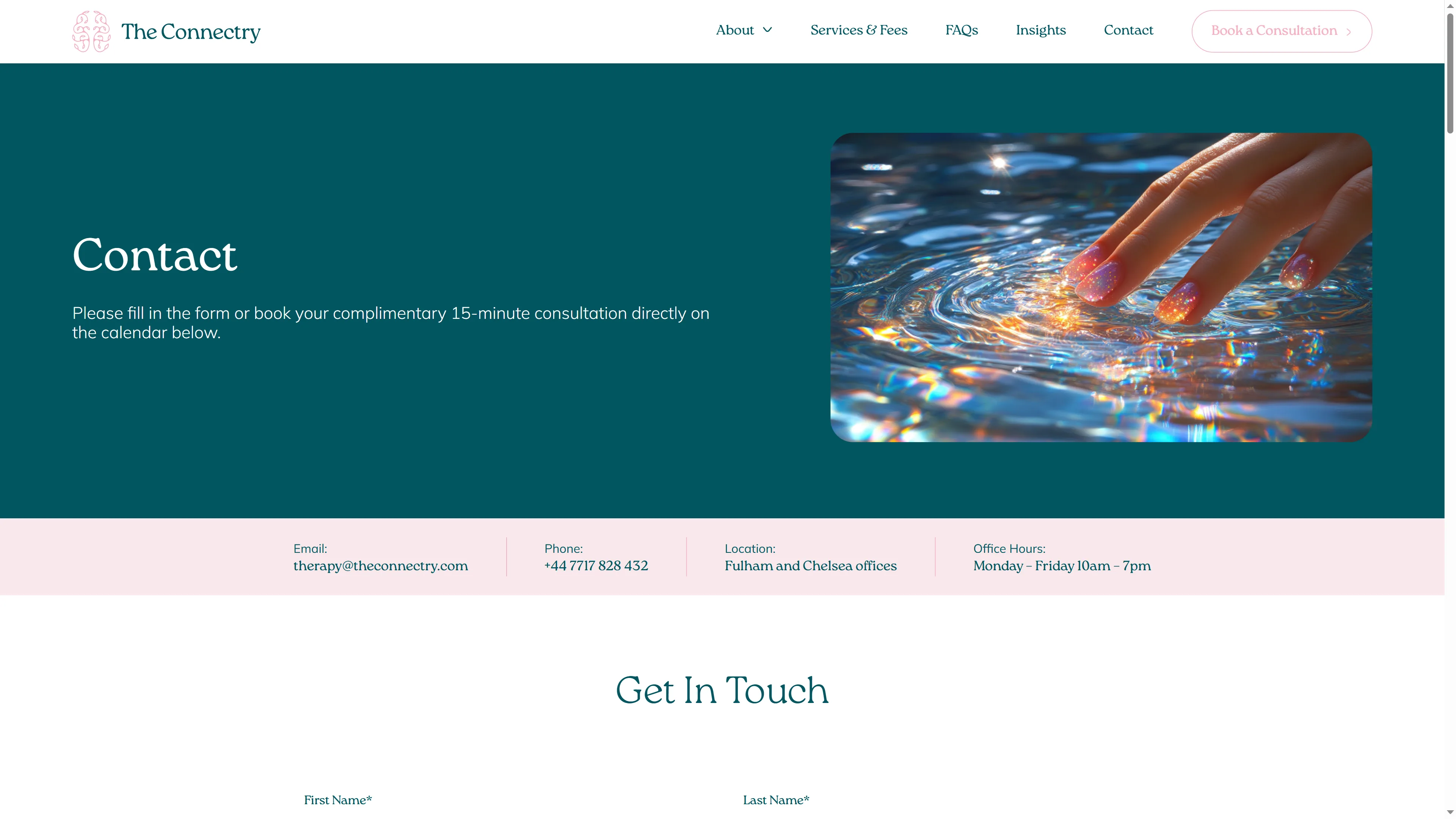 Contact and consultation booking page