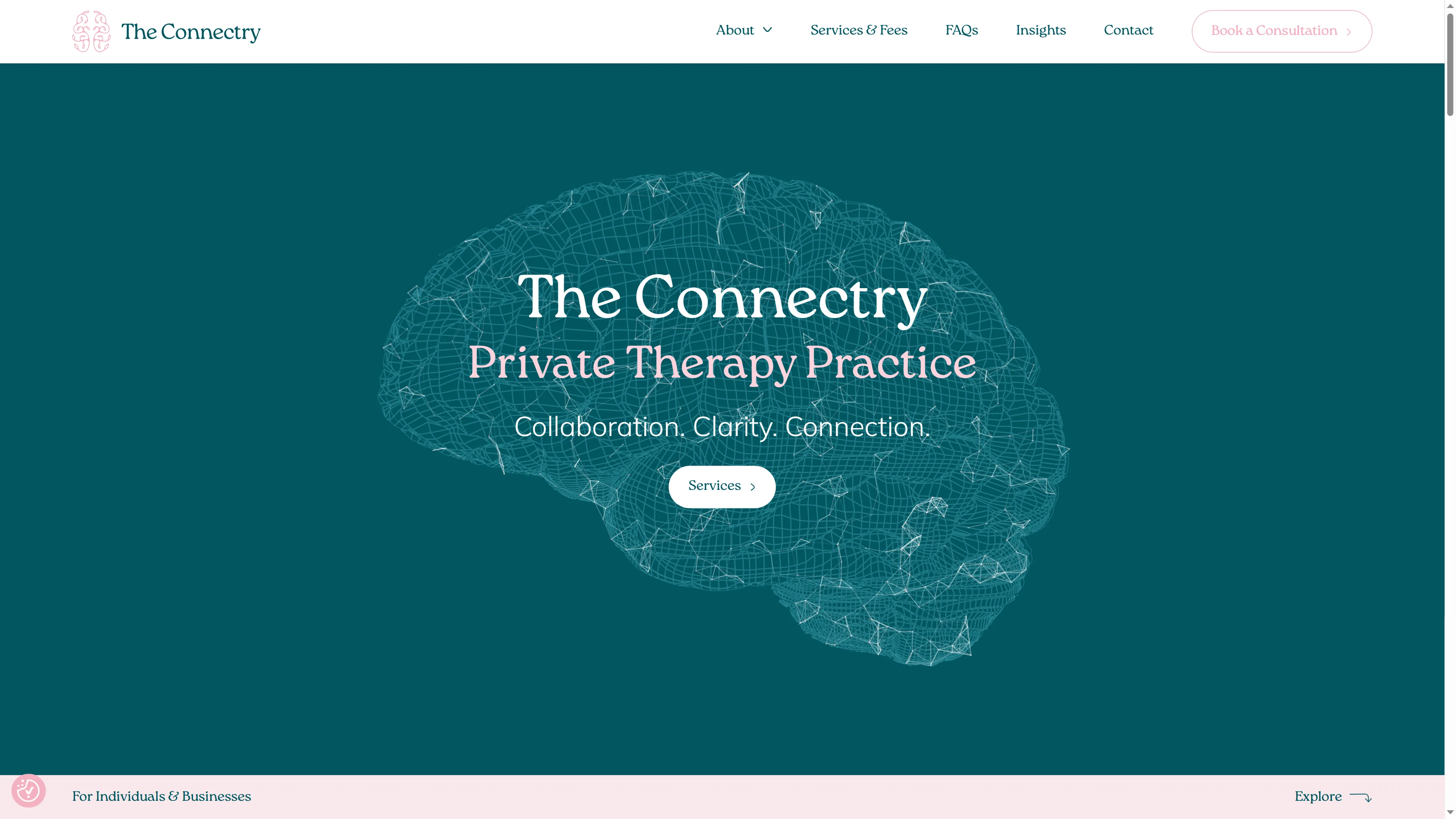 The Connectry particle brain hero animation