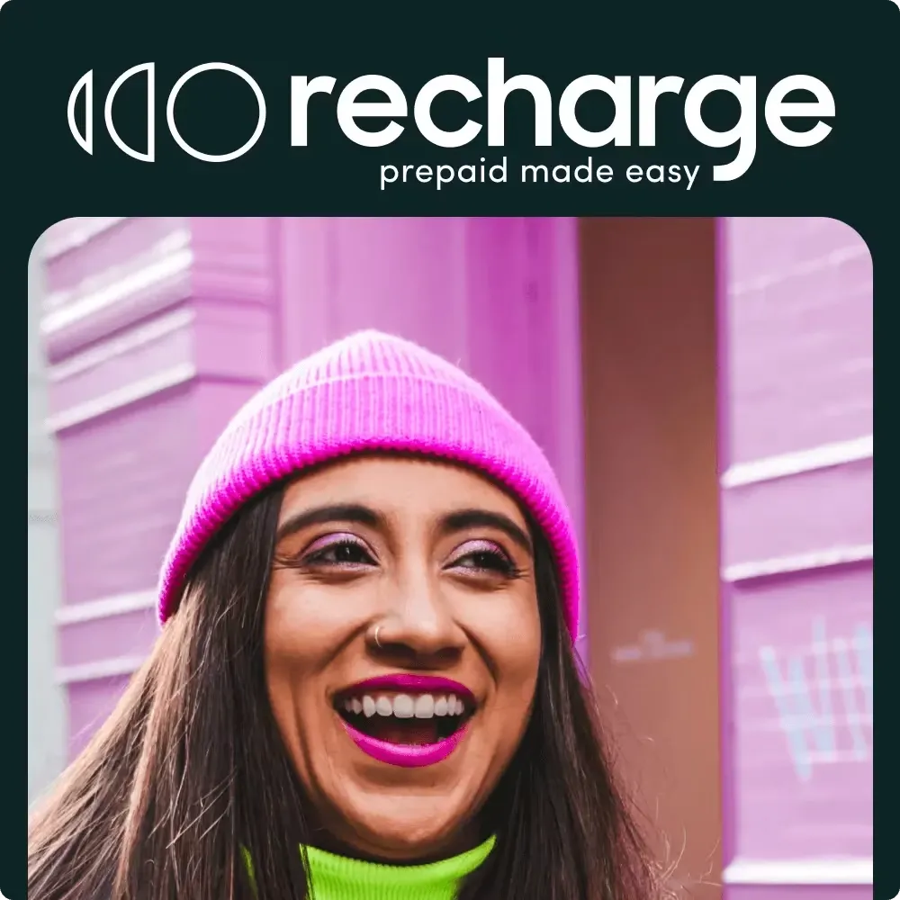 Recharge.com – A dynamic and modern website design with bold typography, vibrant visuals, and a seamless user experience focused on digital transactions.