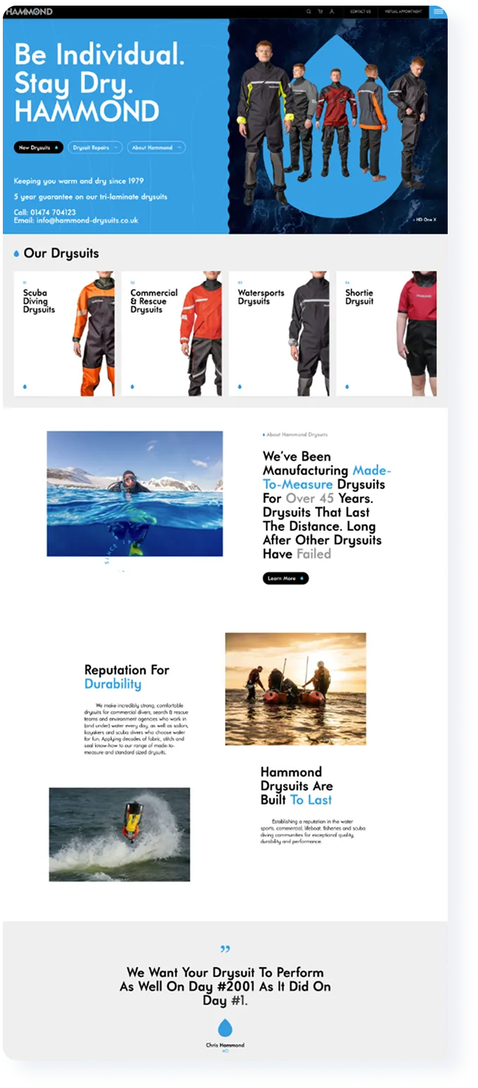 Hammond Drysuits full page design